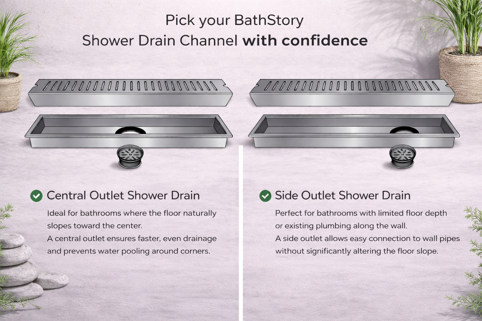 Linea Shower Channel Drain 24”x4” with cockroach trap (Center hole) A+ Banner 5