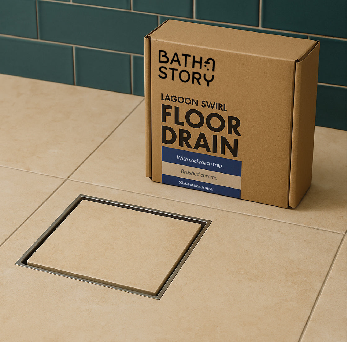 Faux Lagoon Swirl Square Tile Insert Floor Drain 5