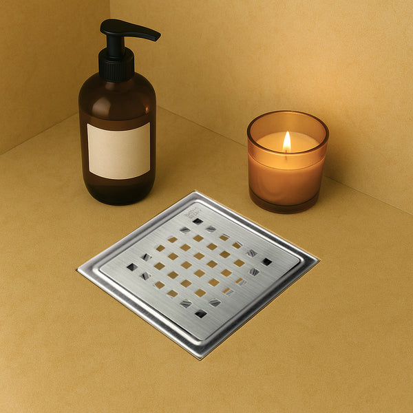 Grid Lagoon Swirl Square Floor Drain 5"x5" - with cockroach trap
