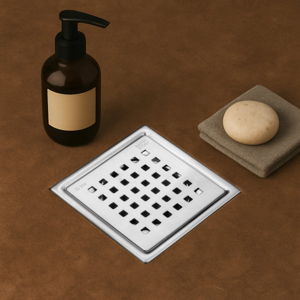Grid Lagoon Swirl Square Floor Drain 5"x5" - with cockroach trap