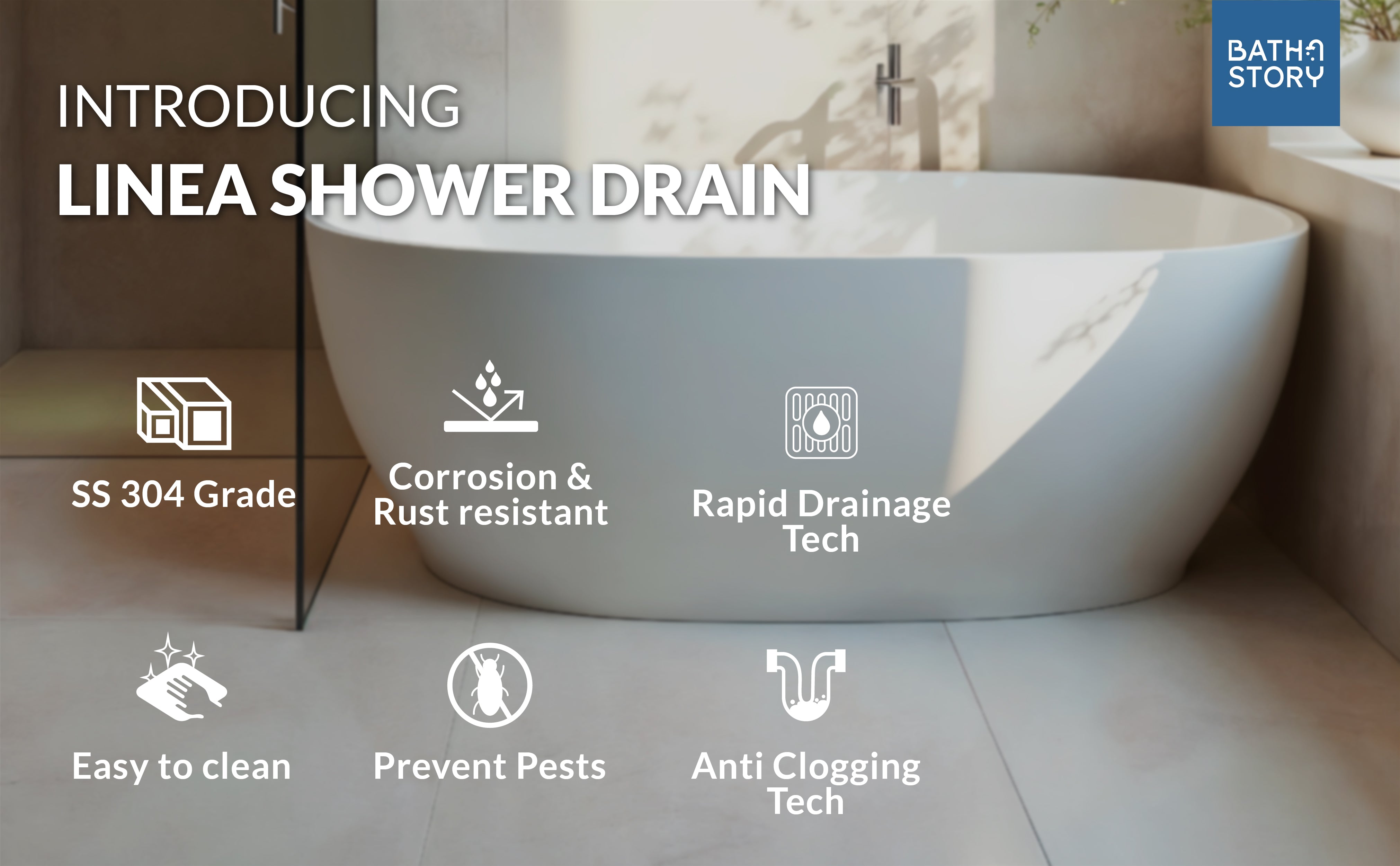 Linea Shower Channel Drain 24”x4” with cockroach trap (Center hole) A+ Banner 2