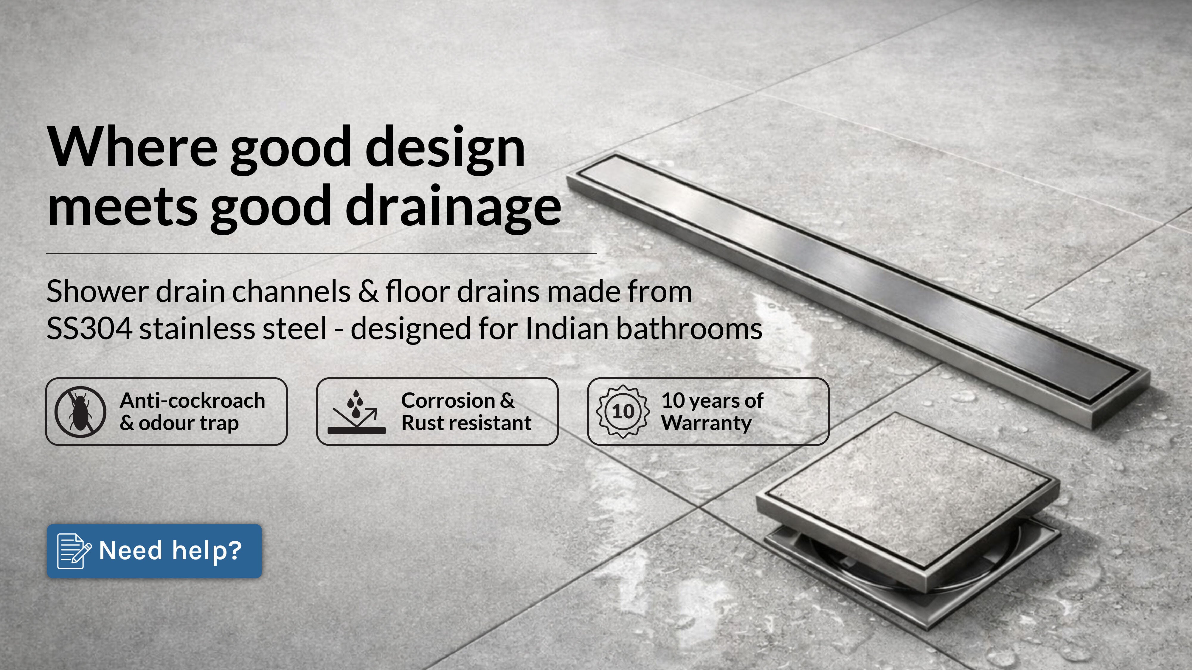 Shower Drain Channels & Floor Drains | Tile Insert & SS304 | BathStory